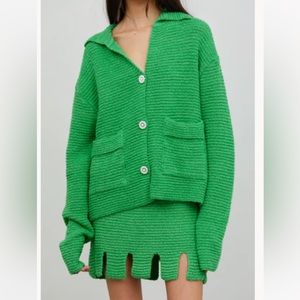 Source unknown Kelly green knit cardigan and skirt set